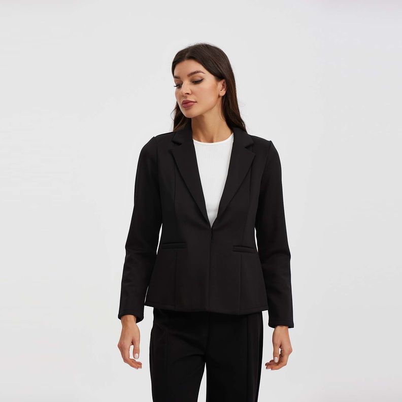 Blazer Liso Con Solapa Negro Mujer-0