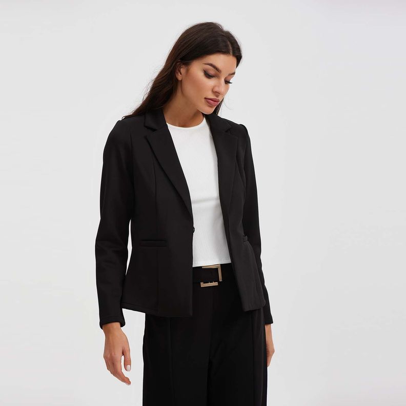 Blazer Liso Con Solapa Negro Mujer-1