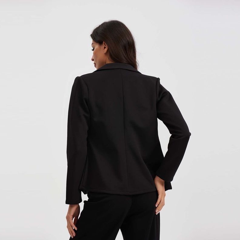 Blazer Liso Con Solapa Negro Mujer-2
