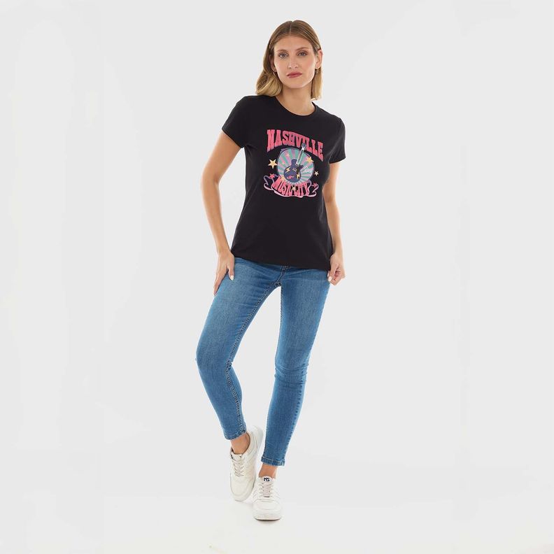 Polera Mujer Básica Print Negro / Coral Fashion's Park-3