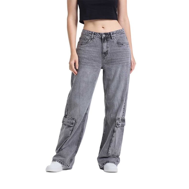 Jeans Mujer Wide Leg Bolsillos Gris Fashion's Park-0
