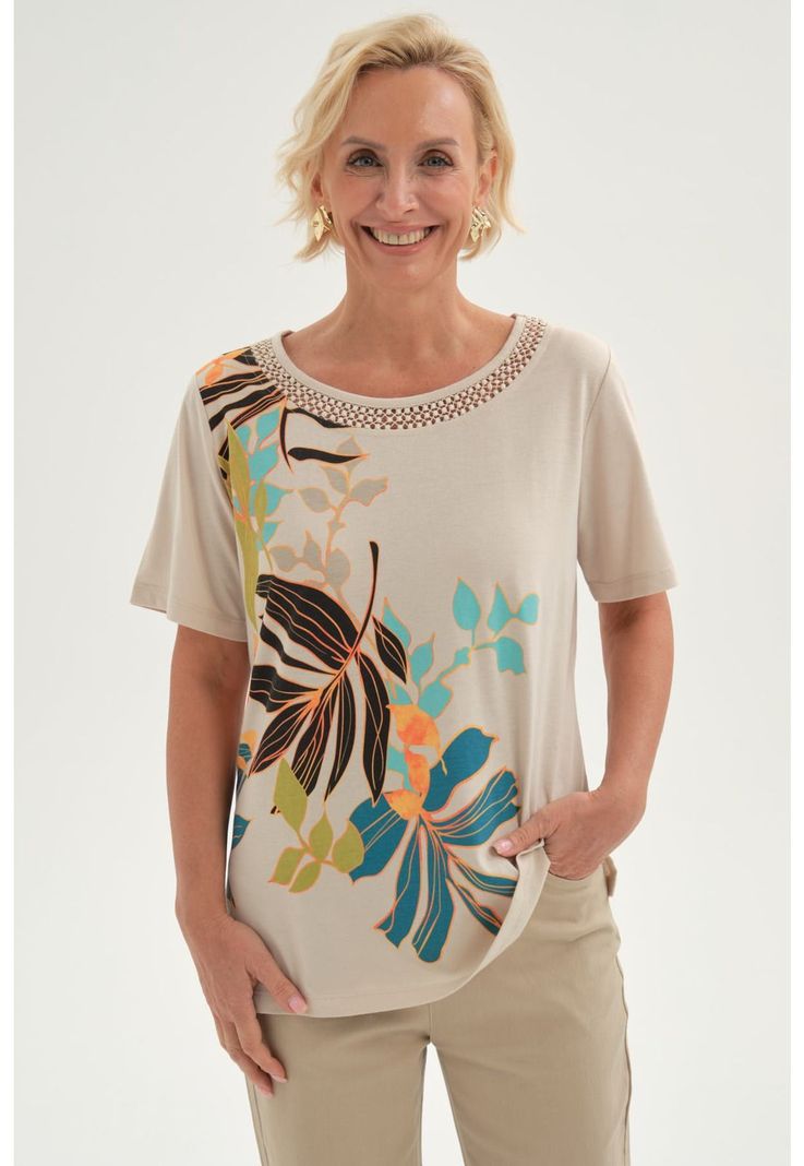 Polera Mujer Estampada Beige