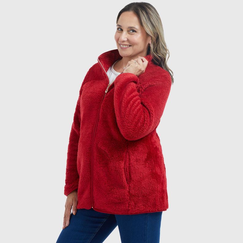 Polar Mujer Peludo Clásico Rojo Oscuro-1