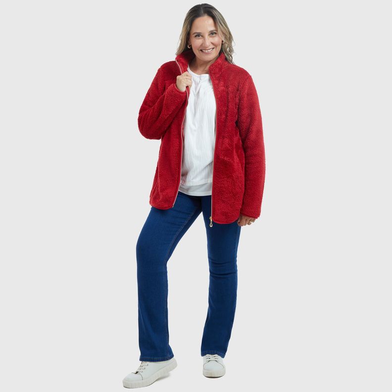 Polar Mujer Peludo Clásico Rojo Oscuro-3