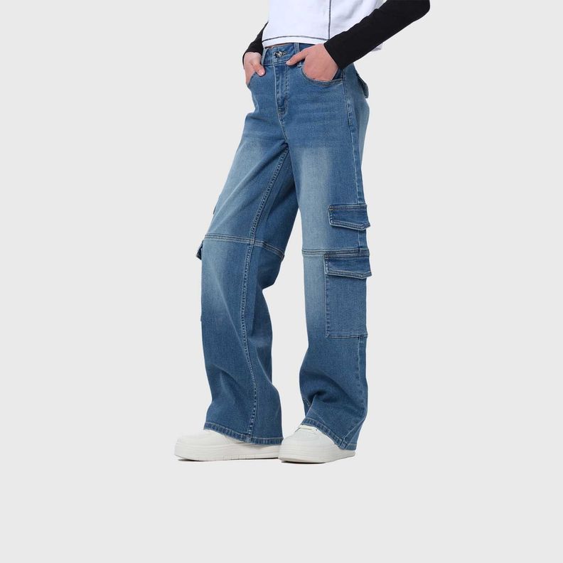 Jeans Niña Wide Leg Cargo Negro I-1