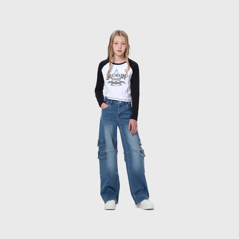 Jeans Niña Wide Leg Cargo Negro I-3