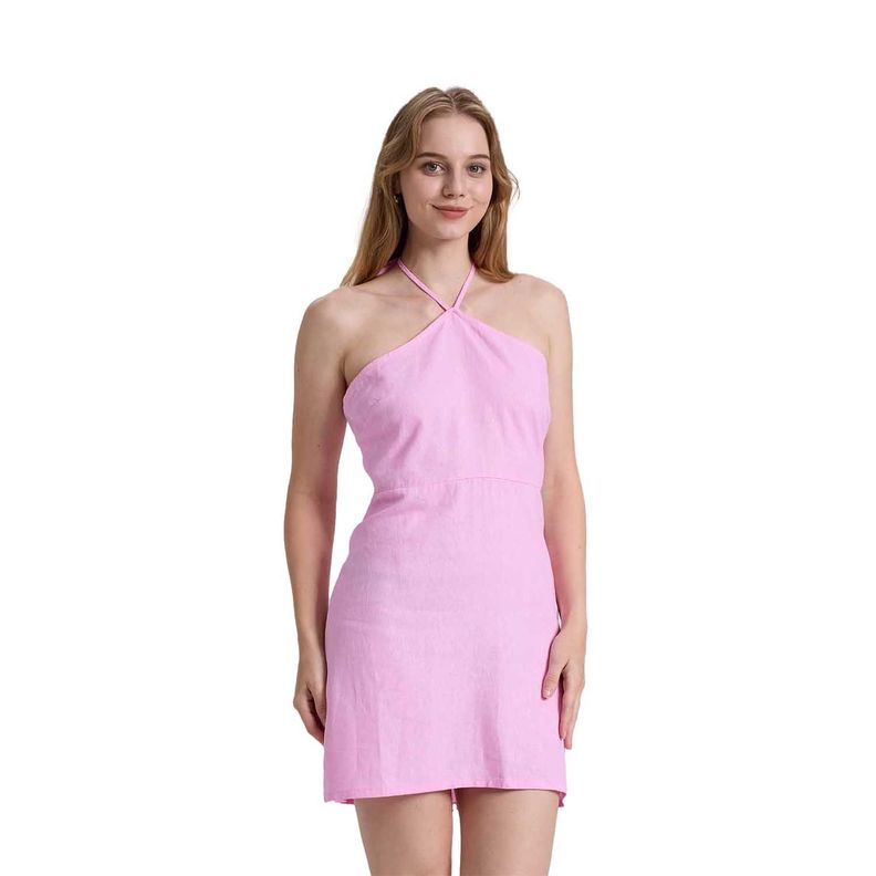 Vestido Mujer Halter Lino  Rosado Fashions Park-0