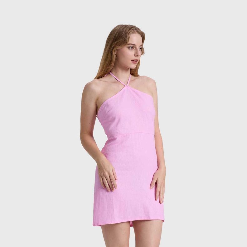 Vestido Mujer Halter Lino  Rosado Fashions Park-1