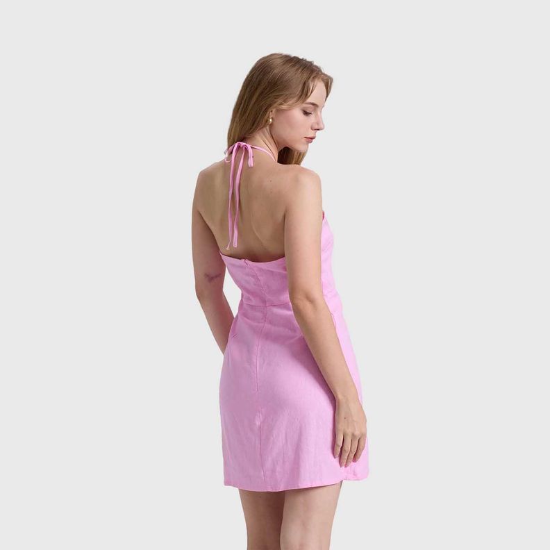Vestido Mujer Halter Lino  Rosado Fashions Park-2