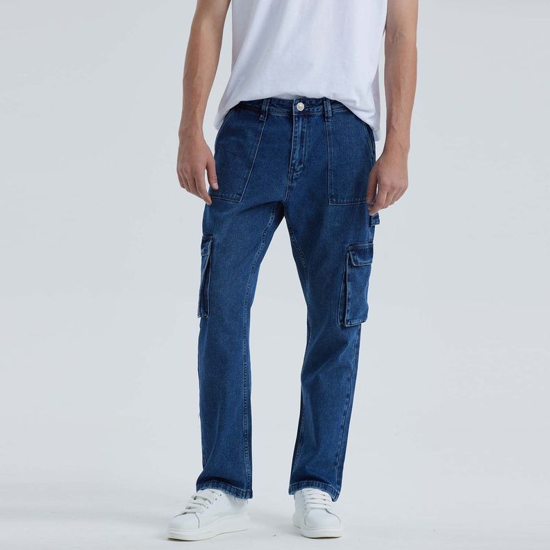 Jeans Hombre Cargo Carpintero Azul Medio Fashion´s Park-0