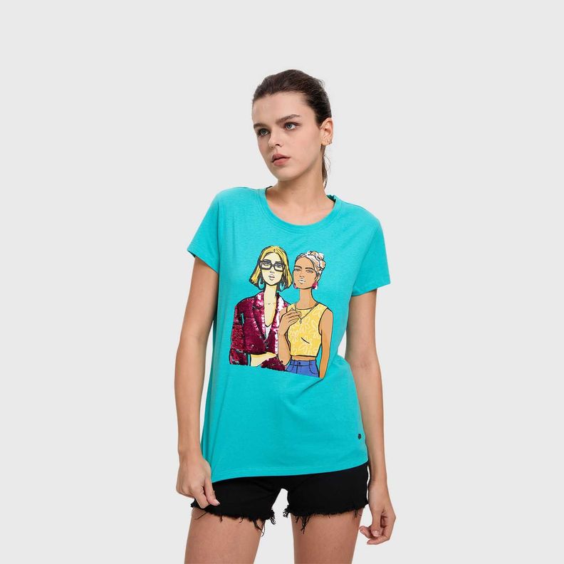 Polera Mujer Básica Print Aqua Fashions Park-1