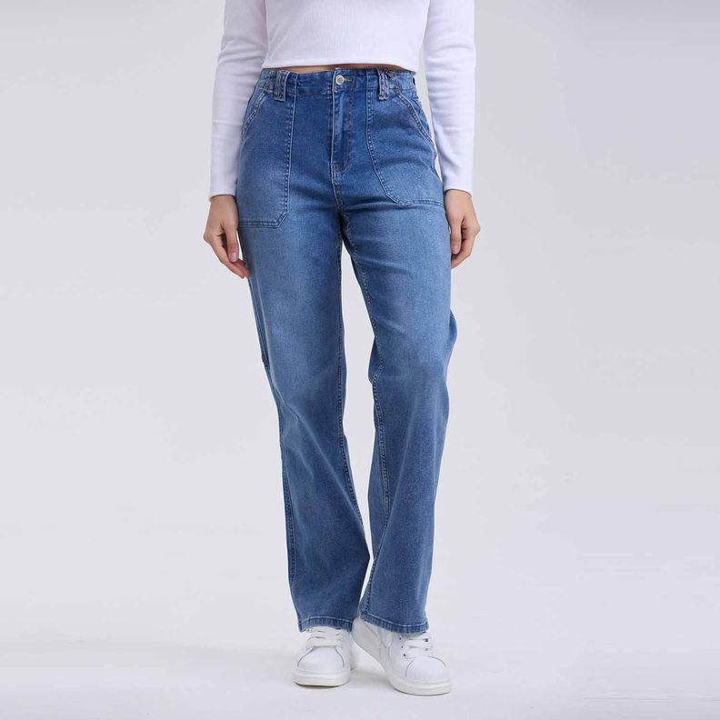 Jeans Mujer Recto Cargo Azul Iii-0