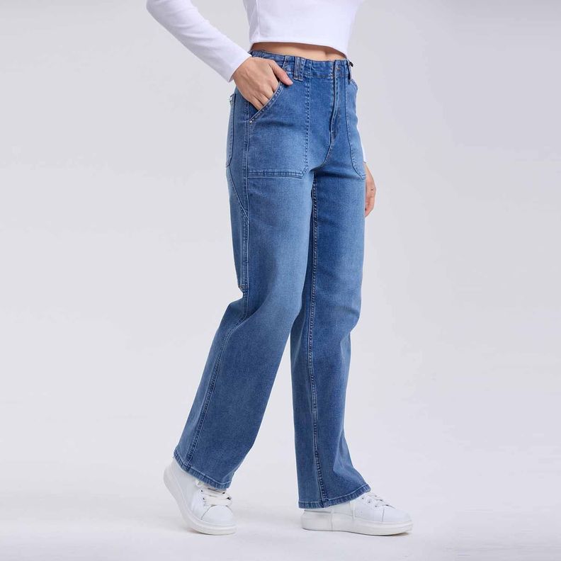 Jeans Mujer Recto Cargo Azul Iii-1