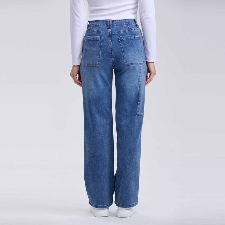 Jeans Mujer Recto Cargo Azul Iii-2