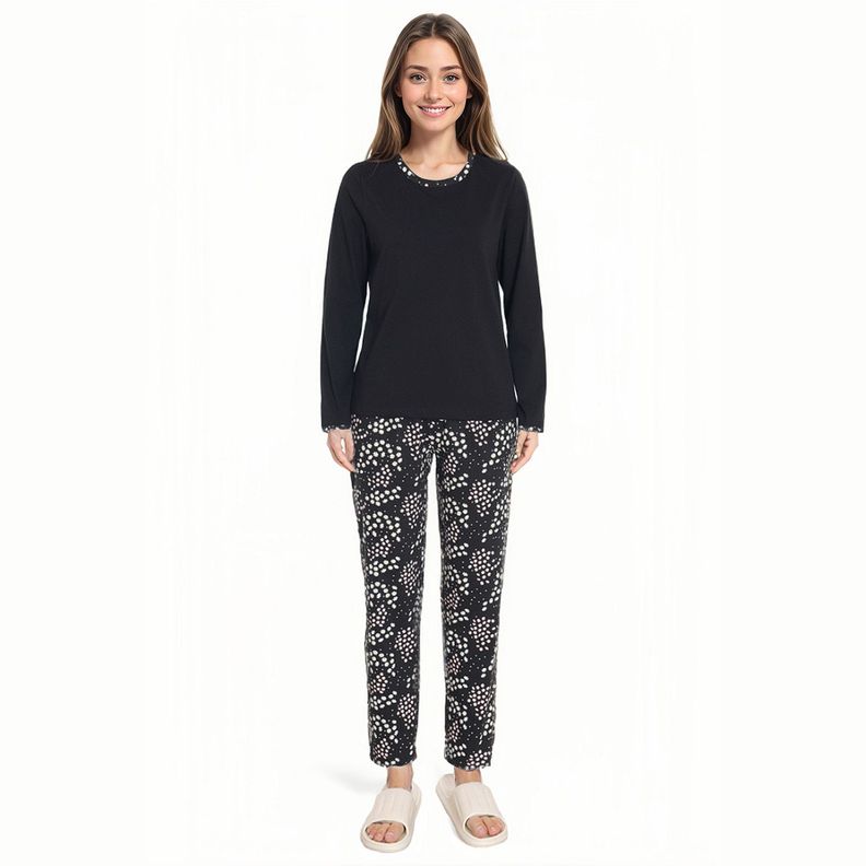 Pijama Full Print Negro Mujer-0