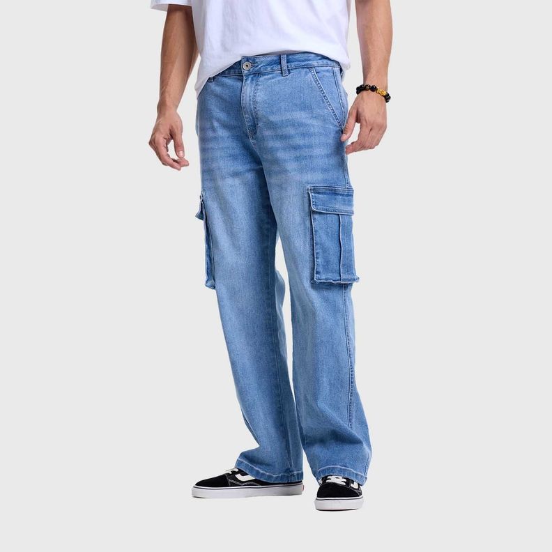 Jeans Hombre Cargo Color Azul Medio Fashions Park-1