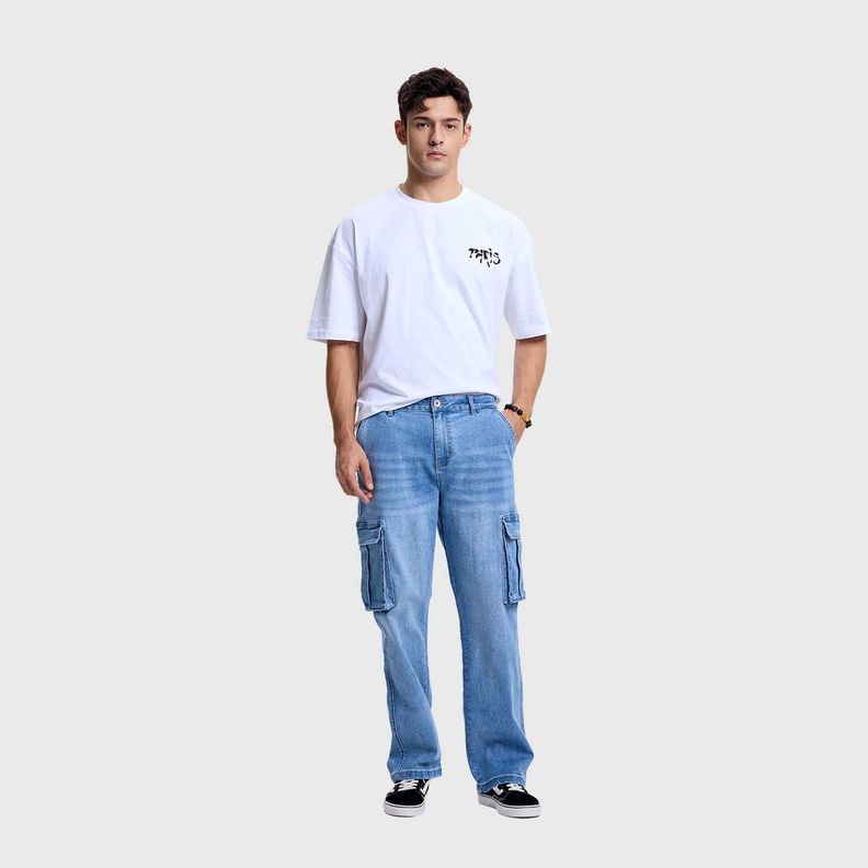 Jeans Hombre Cargo Color Azul Medio Fashions Park-3