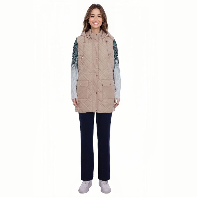 Parka Mujer Larga Con Bolsillo Beige-2