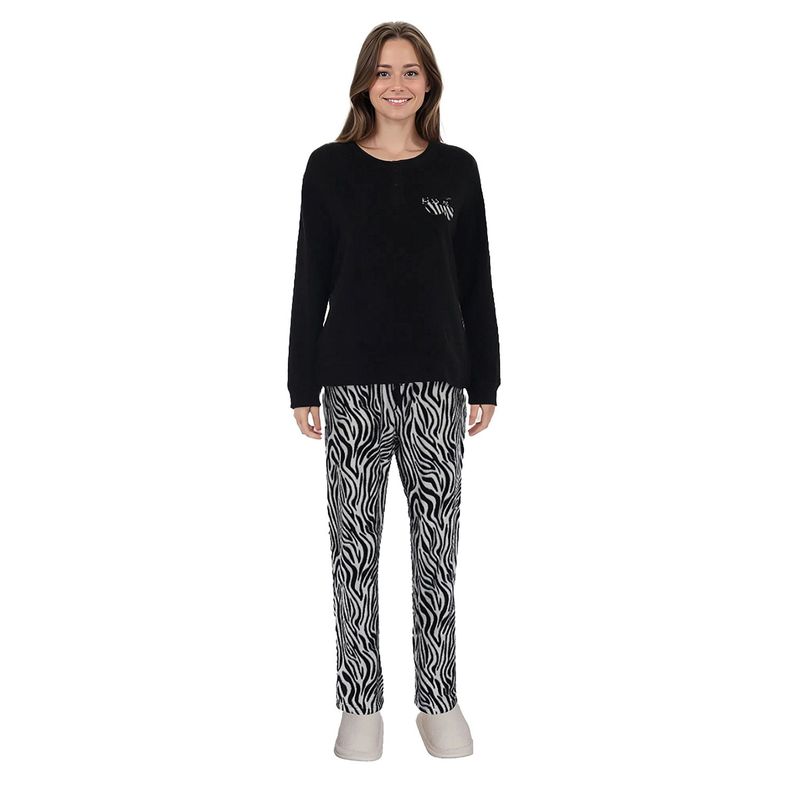 Pijama Mujer Polar Estampado Negro-0