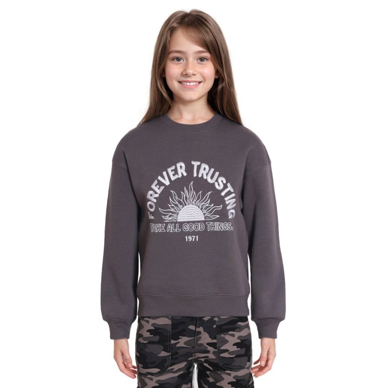 Polerón Niña Oversize Bordado Gris Grafito-0
