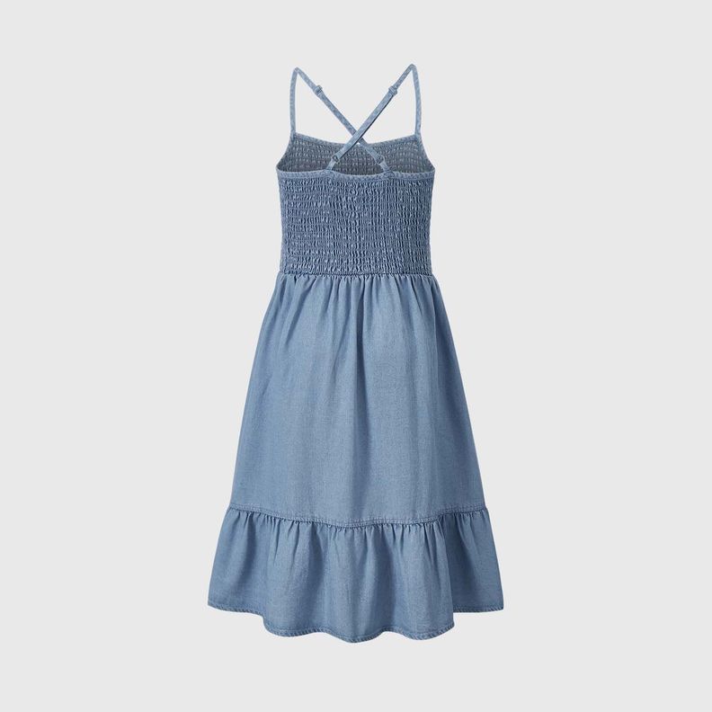 Vestido Niña Liso Con Panal Azul Fashions Park-1