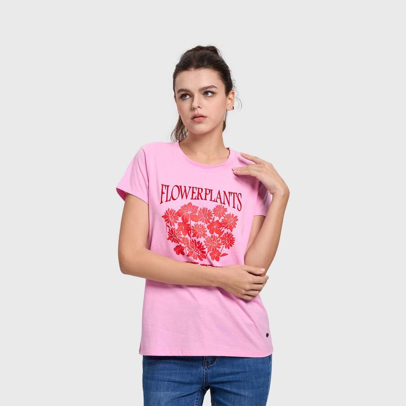 Polera Mujer Básica Print Rosado Claro I Fashions Park-1