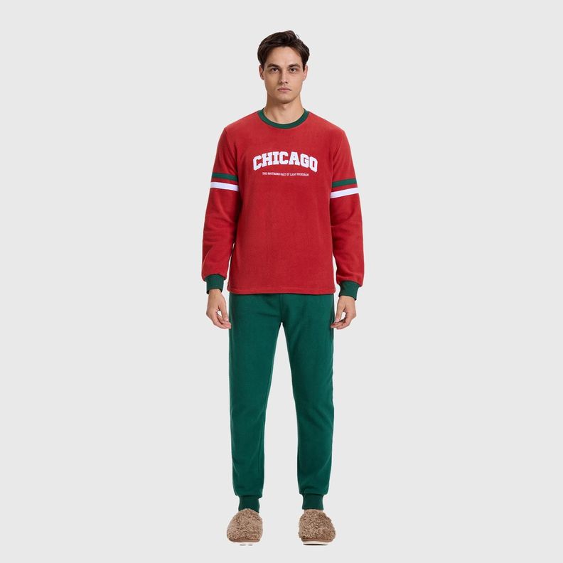 Pijama Hombre Polar Rojo-3