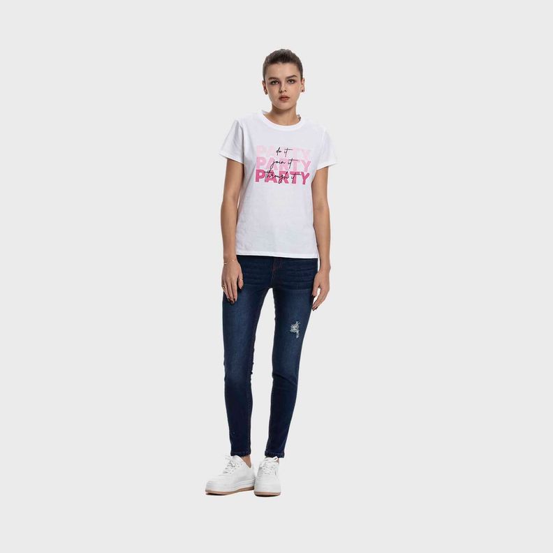 Polera Mujer Básica Print Blanco / Fucsia Fashion's Park-3