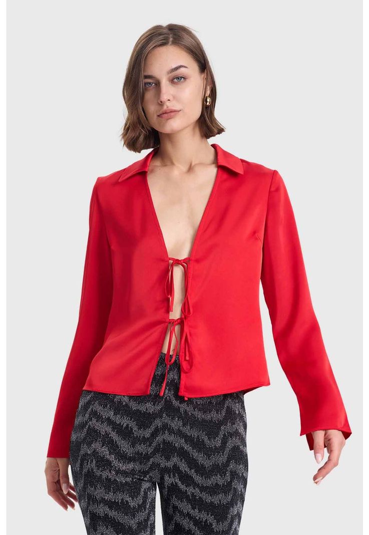 Blusa Mujer Con Amarras Rojo