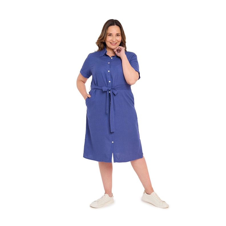 Vestido Mujer Lino Abotonado Azul Fashions Park-0