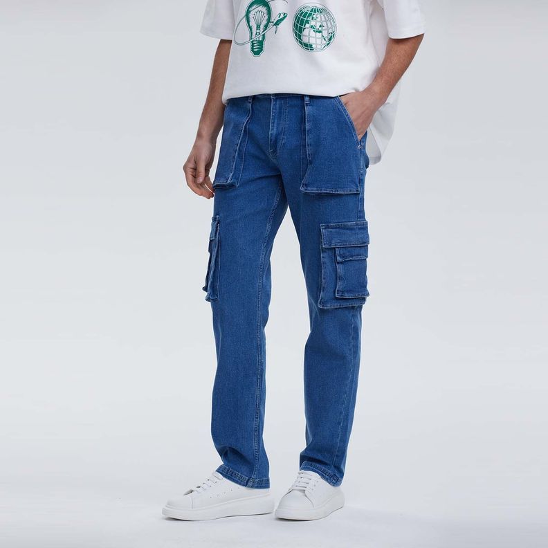 Jeans Hombre Recto Cargo Moda Azul Claro Fashion´s Park-0