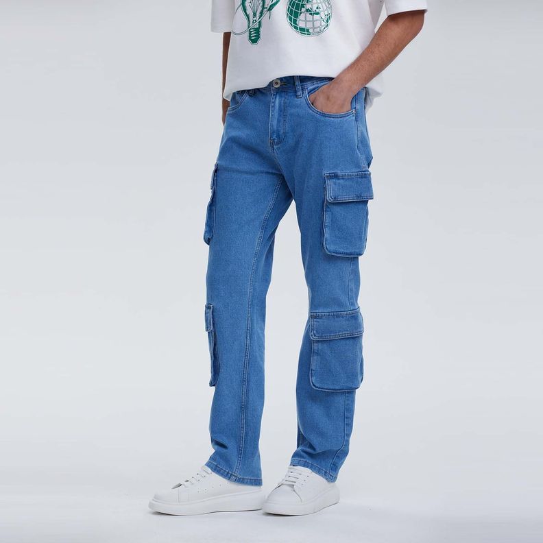 Jeans Hombre Recto Cargo Moda Azul Claro Fashion´s Park-1