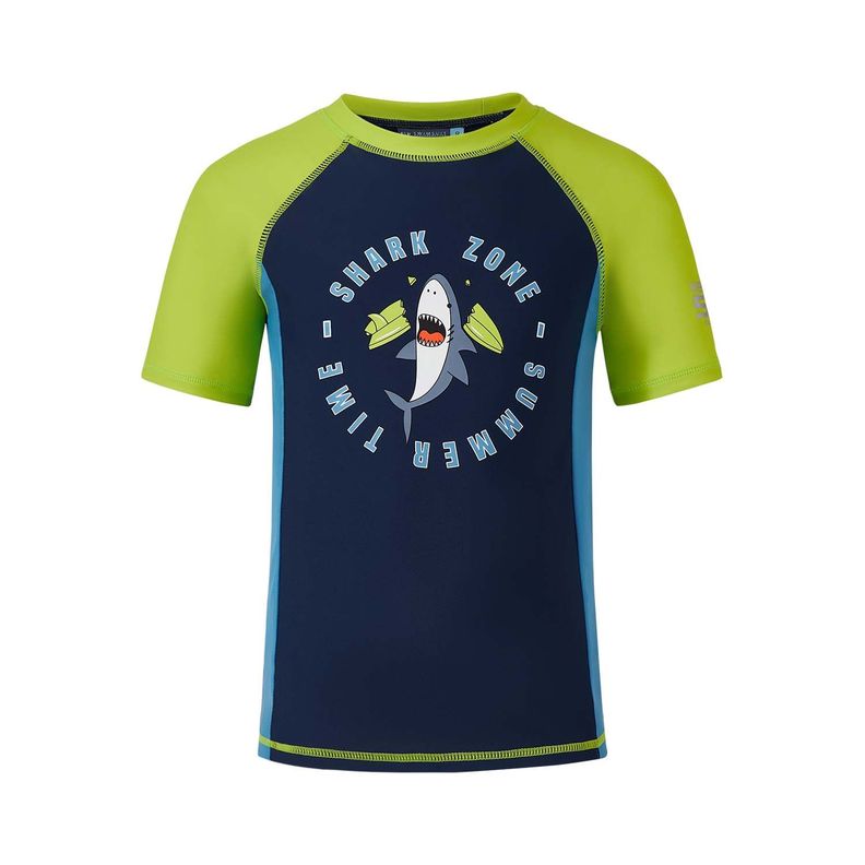 Traje De Baño Niño Polera Lycra Print Azul Oscuro Fsp-0