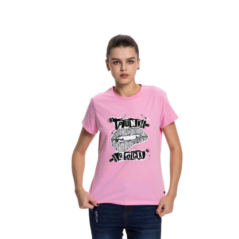 Polera Mujer Básica Print Rosa Fashion's Park-0
