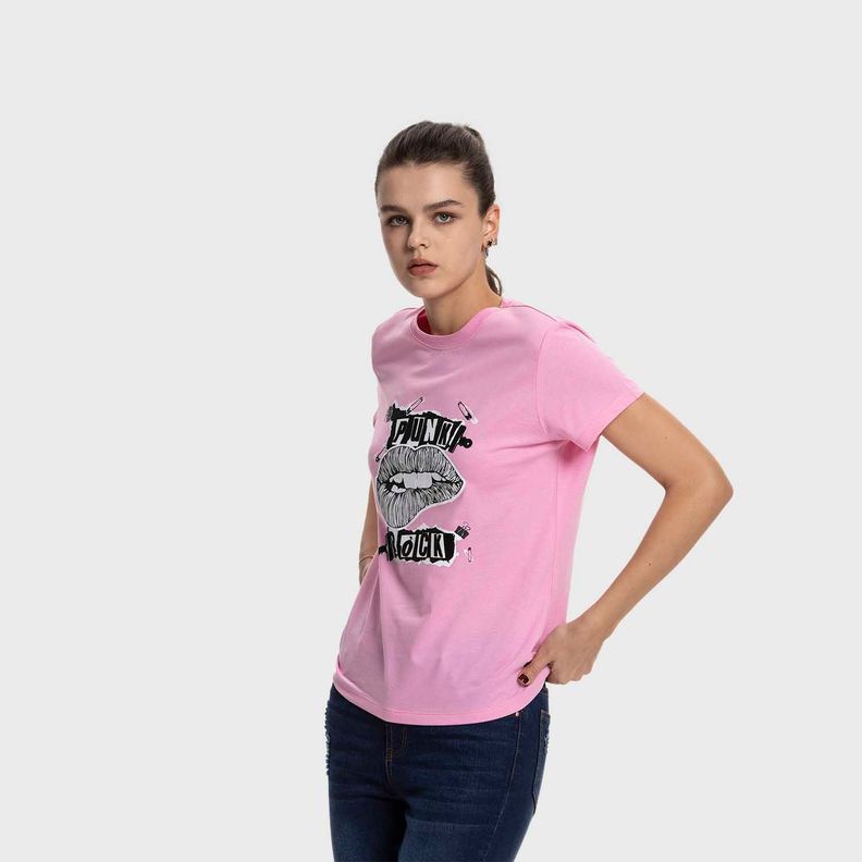 Polera Mujer Básica Print Rosa Fashion's Park-1