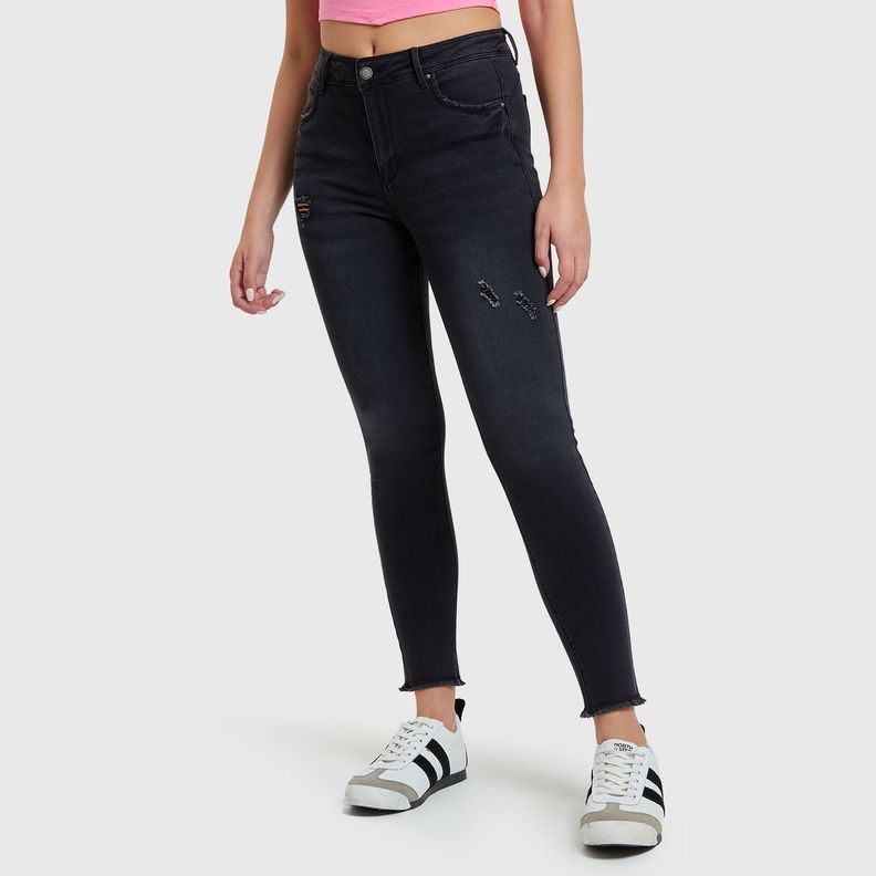 Jeans Skinny Push Up Negro Mujer-1