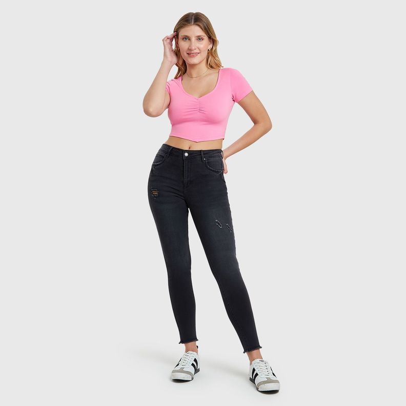 Jeans Skinny Push Up Negro Mujer-3