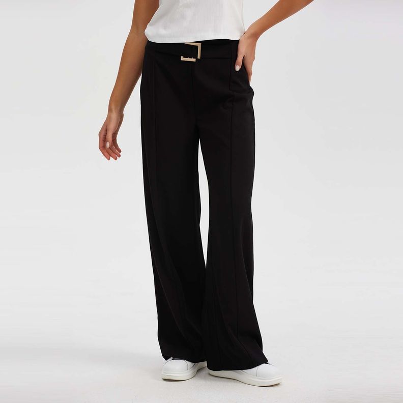 Pantalón Mujer Palazzo Cinturón Falso Negro Fashion´s Park-0