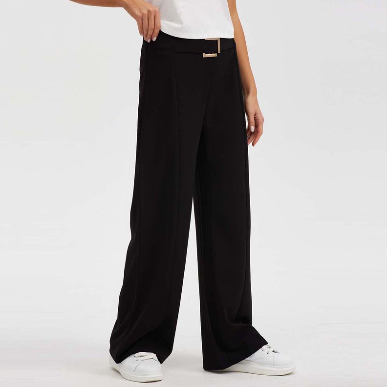 Pantalón Mujer Palazzo Cinturón Falso Negro Fashion´s Park-1