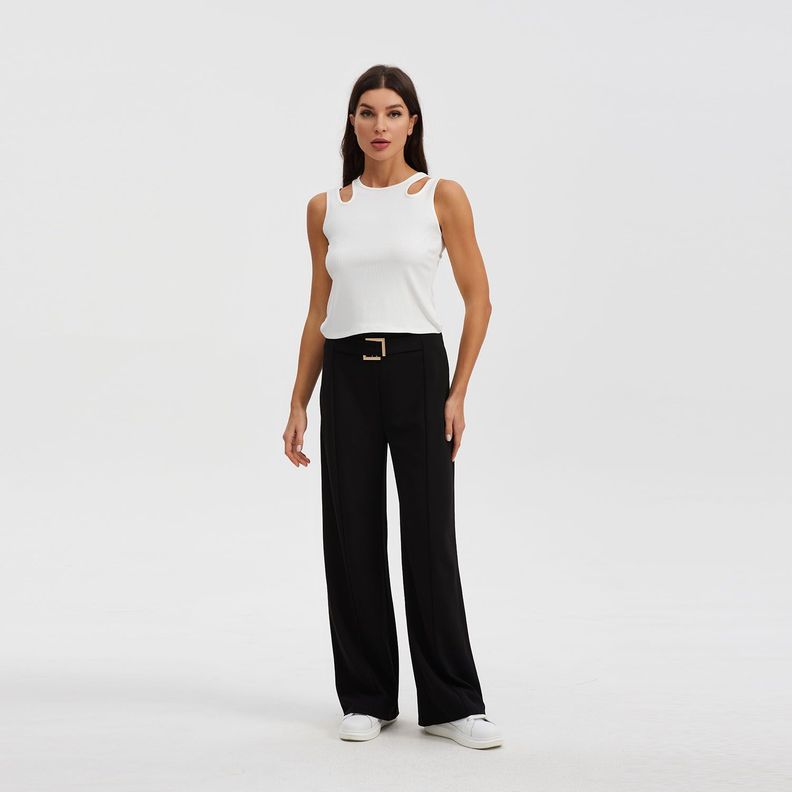 Pantalón Mujer Palazzo Cinturón Falso Negro Fashion´s Park-3