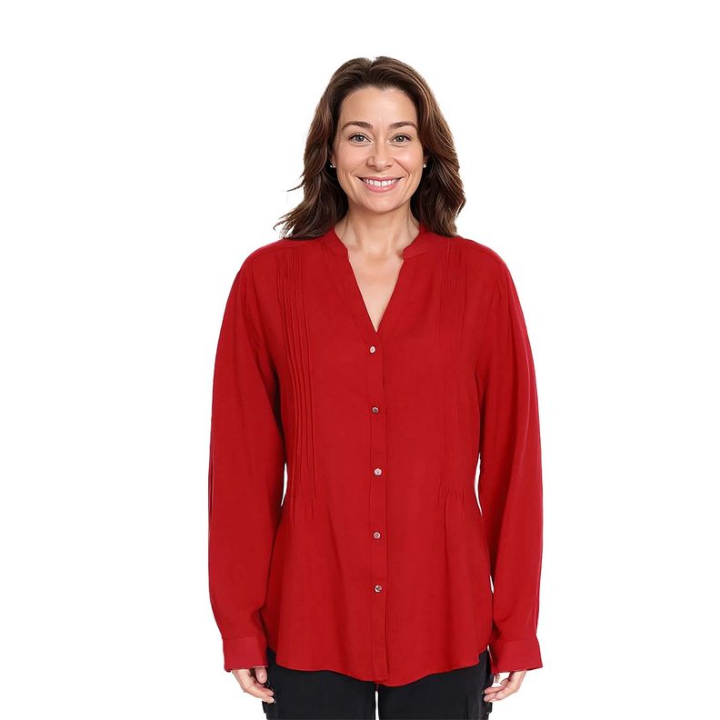 Blusa Mujer Con Plisado Y Botónes Rojo Oscuro-0