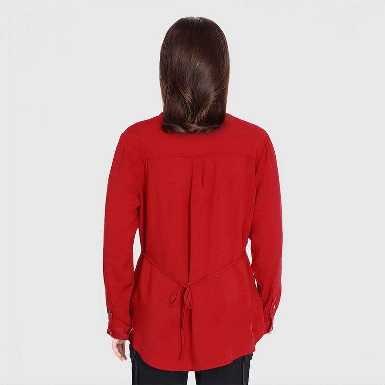 Blusa Mujer Con Plisado Y Botónes Rojo Oscuro-1