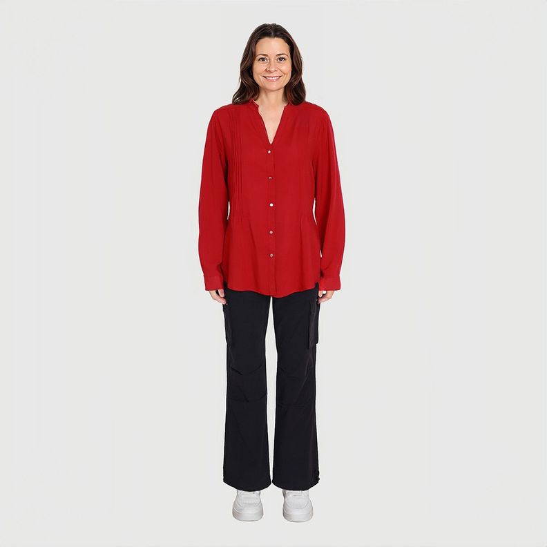 Blusa Mujer Con Plisado Y Botónes Rojo Oscuro-2
