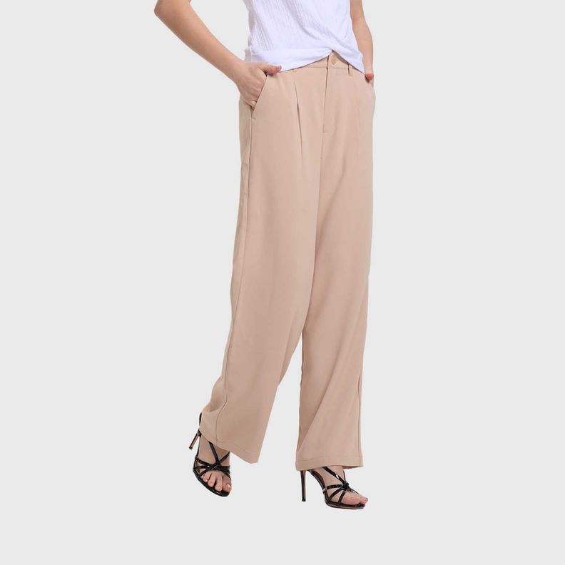 Pantalón Mujer Sastrero Calce Recto Beige Fashion's Park-1