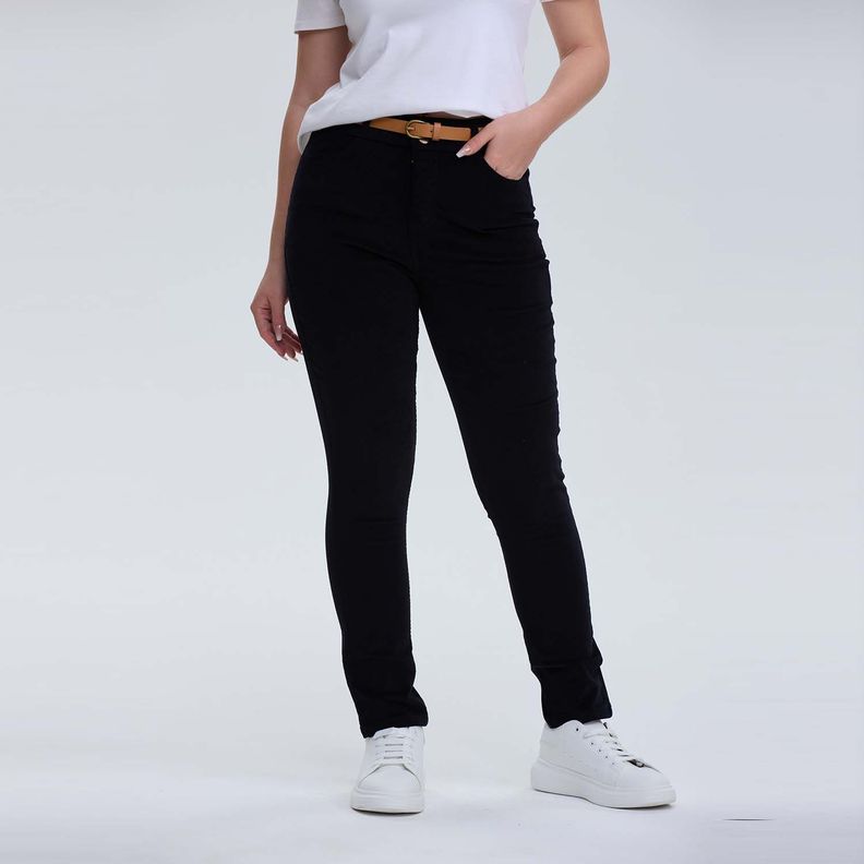 Pantalón Mujer Cotelé Con Cinturón Negro-0