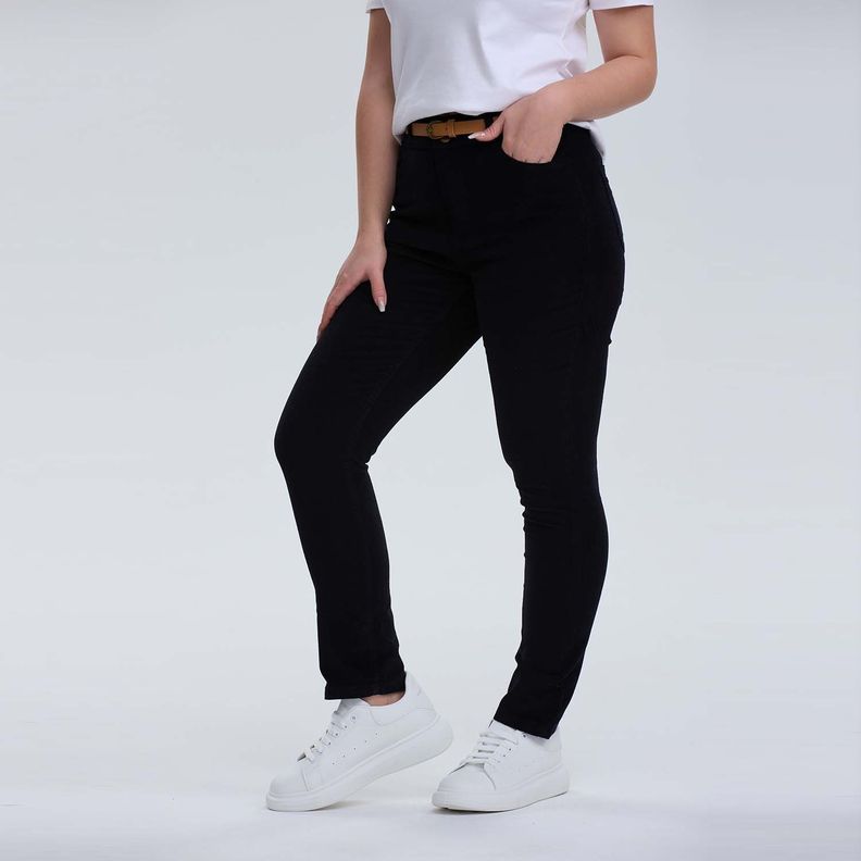 Pantalón Mujer Cotelé Con Cinturón Negro-1