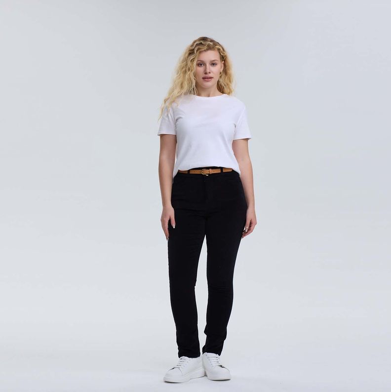 Pantalón Mujer Cotelé Con Cinturón Negro-3