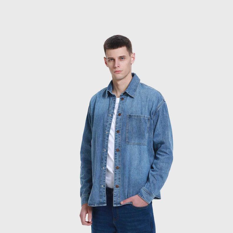 Camisa Hombre Juvenil Mezclilla Azul Claro-1