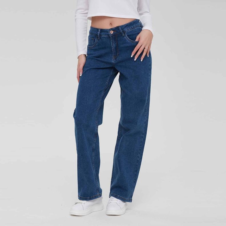 Jeans Mujer Wide Leg Wide Leg Azul Oscuro-0