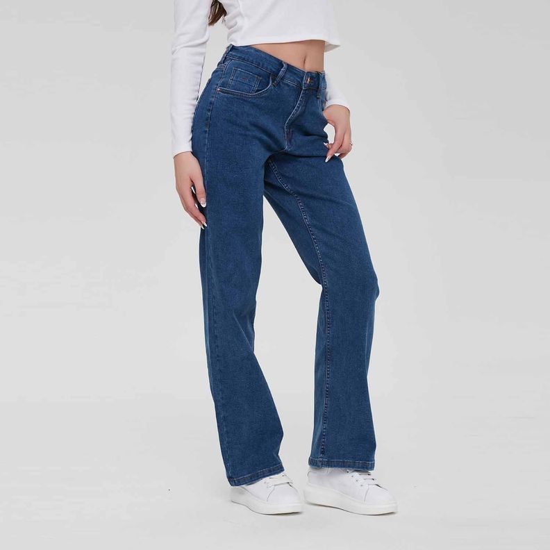 Jeans Mujer Wide Leg Wide Leg Azul Oscuro-1
